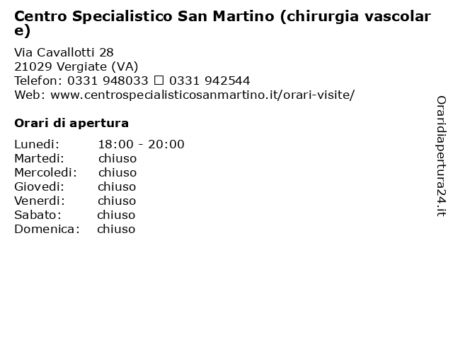 Centro Specialistico San Martino (chirurgia vascolare) a Vergiate (VA): indirizzo e orari di apertura