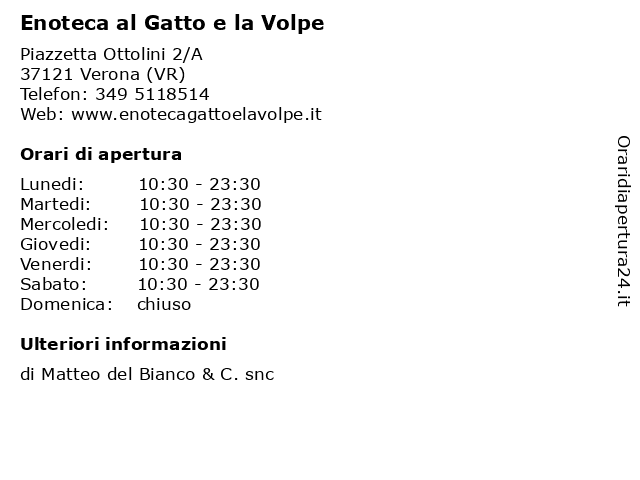 Enoteca al Gatto e la Volpe a Verona (VR): indirizzo e orari di apertura