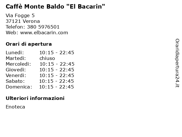 Caffè Monte Baldo "El Bacarin" a Verona: indirizzo e orari di apertura