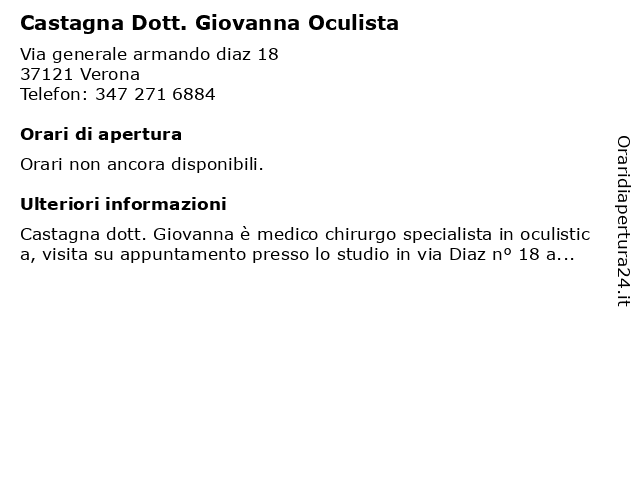 Castagna Dott. Giovanna Oculista a Verona: indirizzo e orari di apertura