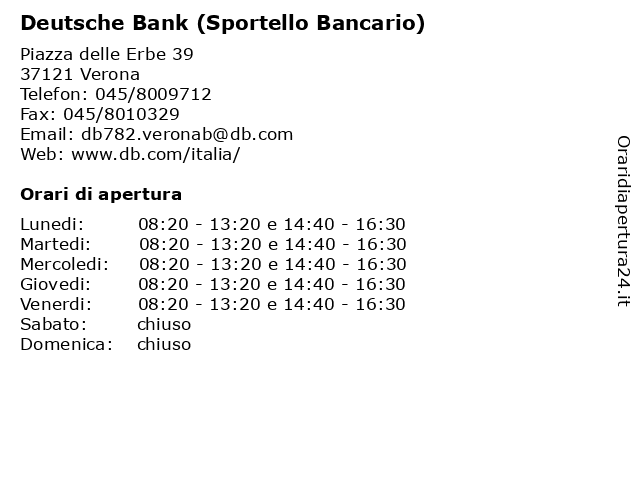 Deutsche Bank (Sportello Bancario) a Verona: indirizzo e orari di apertura