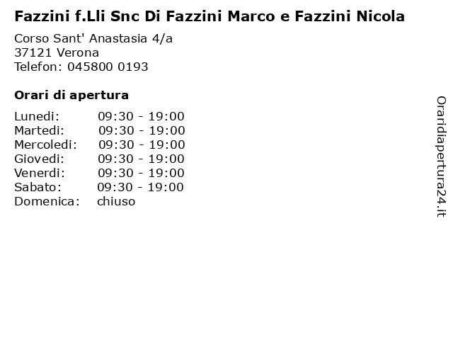 Fazzini f.Lli Snc Di Fazzini Marco e Fazzini Nicola a Verona: indirizzo e orari di apertura