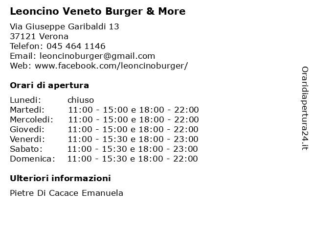 Leoncino Veneto Burger & More a Verona: indirizzo e orari di apertura