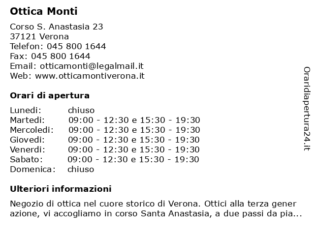Ottica Monti a Verona: indirizzo e orari di apertura