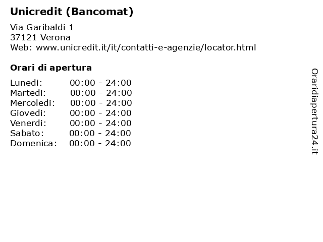 Unicredit (Bancomat) a Verona: indirizzo e orari di apertura