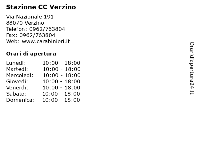 Stazione CC Verzino a Verzino: indirizzo e orari di apertura