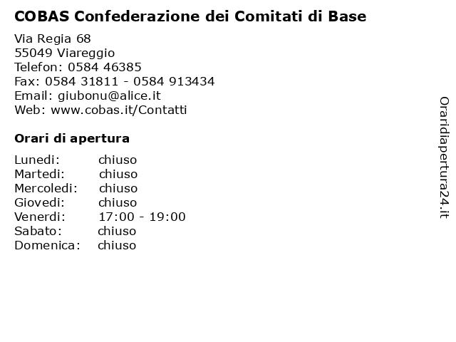 COBAS Confederazione dei Comitati di Base a Viareggio: indirizzo e orari di apertura