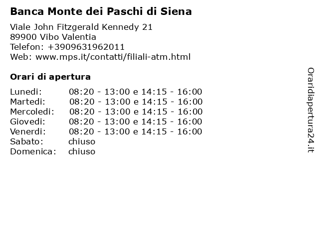 Banca Monte dei Paschi di Siena a Vibo Valentia: indirizzo e orari di apertura