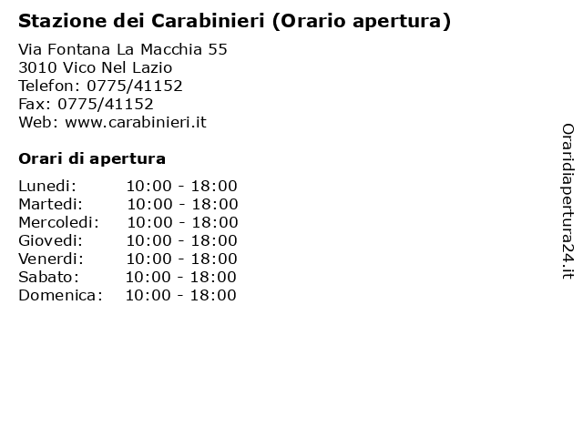 Stazione dei Carabinieri (Orario apertura) a Vico Nel Lazio: indirizzo e orari di apertura