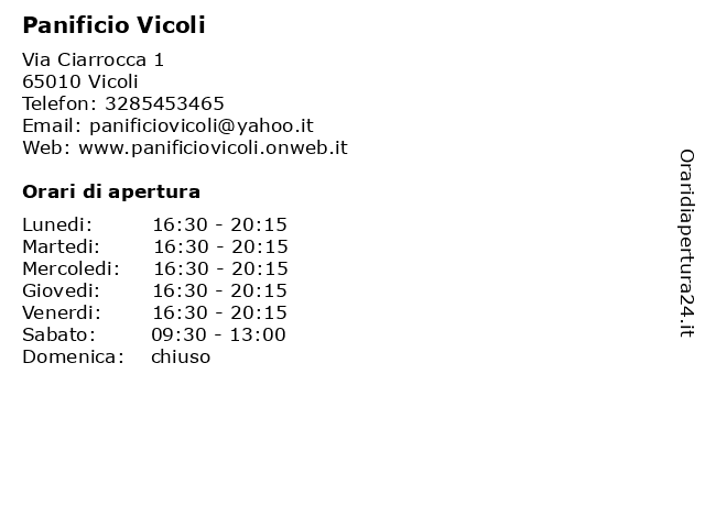 Panificio Vicoli a Vicoli: indirizzo e orari di apertura