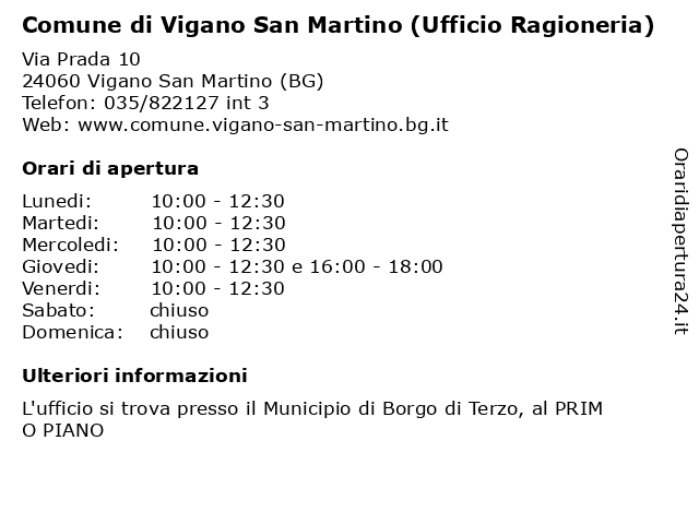 Comune di Vigano San Martino (Ufficio Ragioneria) a Vigano San Martino (BG): indirizzo e orari di apertura