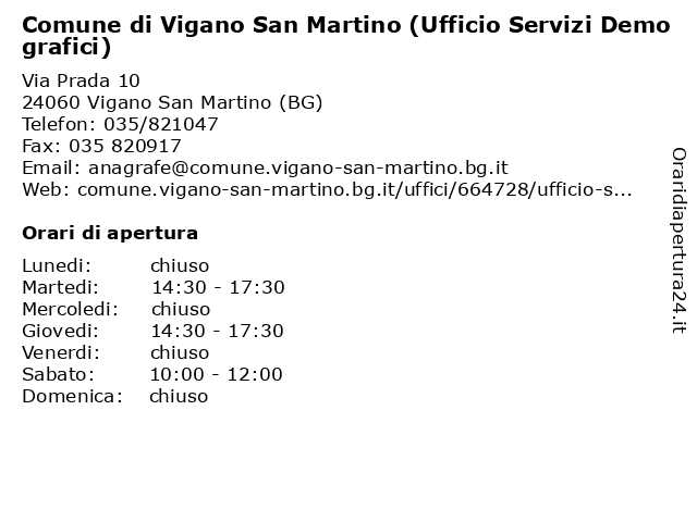 Comune di Vigano San Martino (Ufficio Servizi Demografici e Protocollo) a Vigano San Martino (BG): indirizzo e orari di apertura