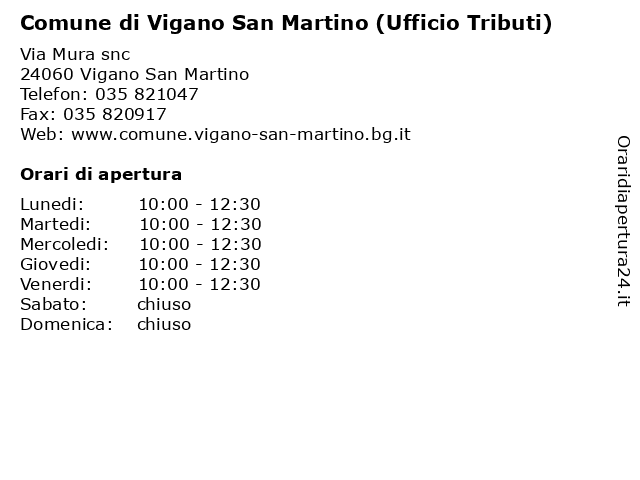 Comune di Vigano San Martino (Ufficio Tributi) a Vigano San Martino: indirizzo e orari di apertura