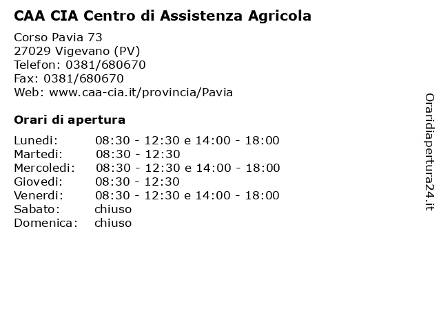 CAA CIA Centro di Assistenza Agricola a Vigevano (PV): indirizzo e orari di apertura