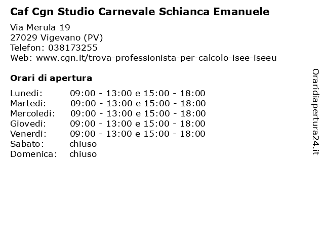 Caf Cgn Studio Carnevale Schianca Emanuele a Vigevano (PV): indirizzo e orari di apertura