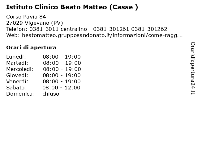 Istituto Clinico Beato Matteo (Casse ) a Vigevano (PV): indirizzo e orari di apertura