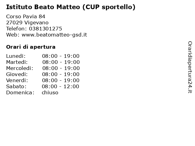 Istituto Beato Matteo (CUP sportello) a Vigevano: indirizzo e orari di apertura