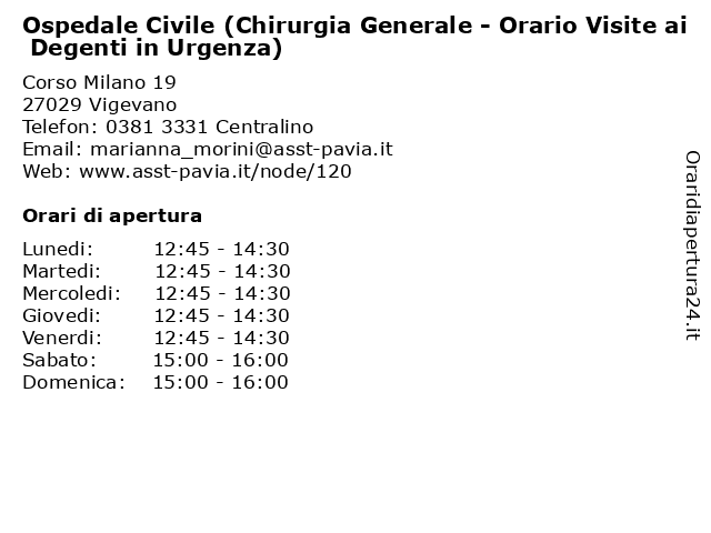 Ospedale Civile (Chirurgia Generale - Orario Visite ai degenti) a Vigevano: indirizzo e orari di apertura