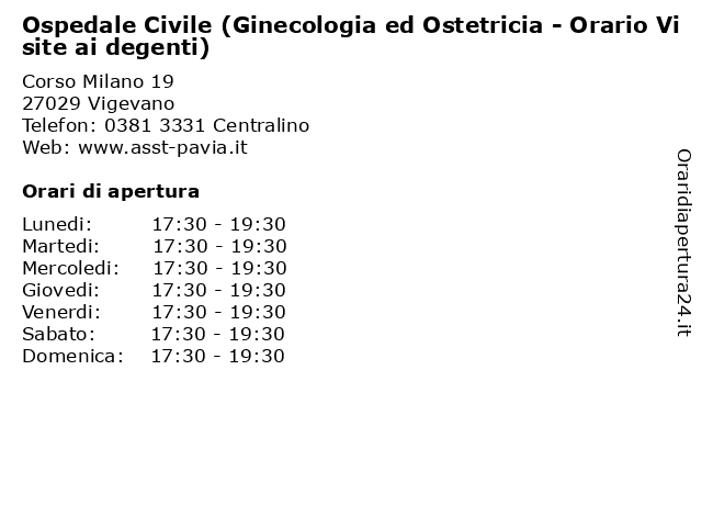 Ospedale Civile (Ginecologia ed Ostetricia - Orario Visite ai degenti) a Vigevano: indirizzo e orari di apertura