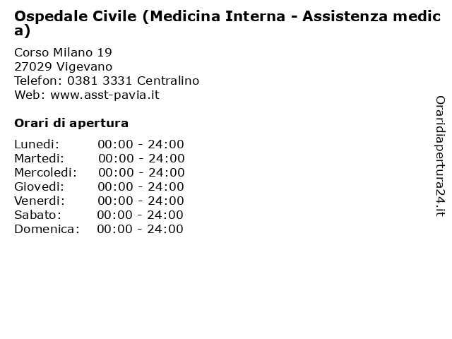 Ospedale Civile (Medicina Interna - Assistenza medica) a Vigevano: indirizzo e orari di apertura