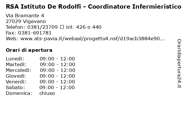 RSA Istituto De Rodolfi - Coordinatore Infermieristico a Vigevano: indirizzo e orari di apertura