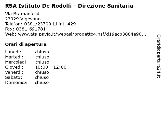 RSA Istituto De Rodolfi - Direzione Sanitaria a Vigevano: indirizzo e orari di apertura