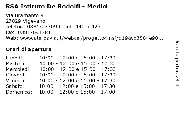 RSA Istituto De Rodolfi - Medici a Vigevano: indirizzo e orari di apertura