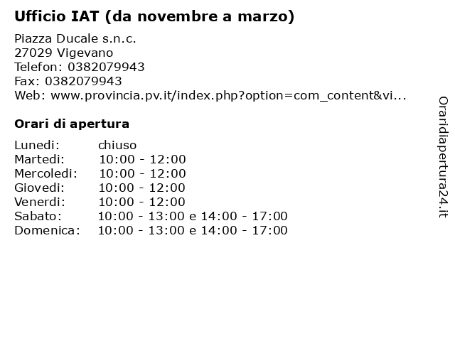 Ufficio IAT (da novembre a marzo) a Vigevano: indirizzo e orari di apertura