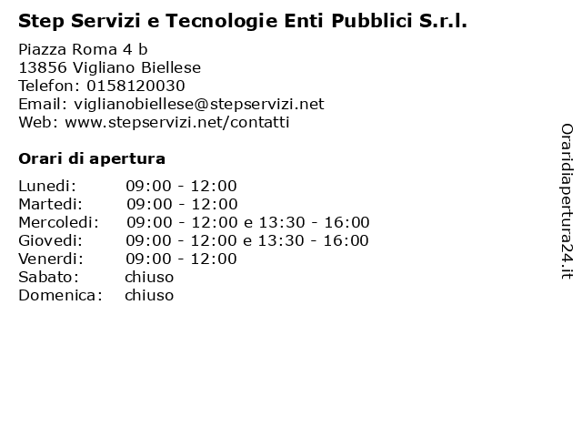 Step Servizi e Tecnologie Enti Pubblici S.r.l. a Vigliano Biellese: indirizzo e orari di apertura