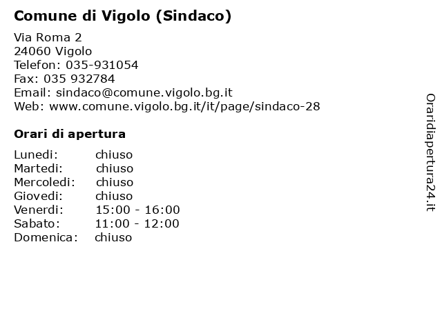 Comune di Vigolo (Sindaco) a Vigolo BG: indirizzo e orari di apertura