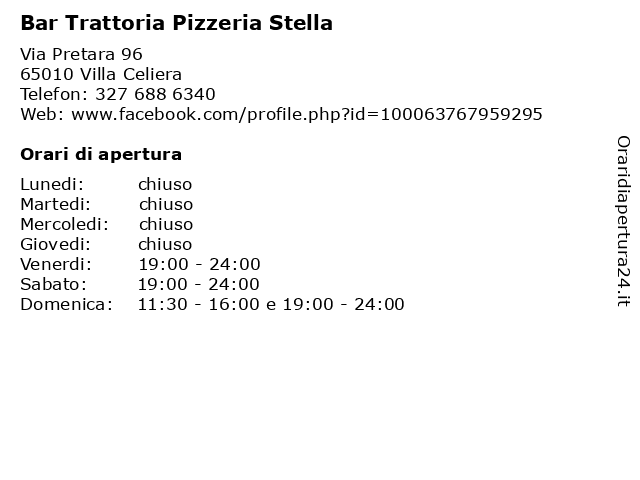 Bar Trattoria Pizzeria Stella a Villa Celiera: indirizzo e orari di apertura