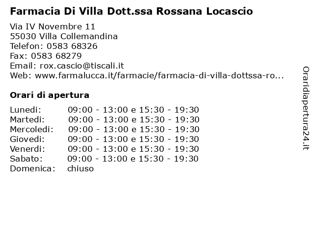 Farmacia Di Villa Dott.ssa Rossana Locascio a Villa Collemandina: indirizzo e orari di apertura