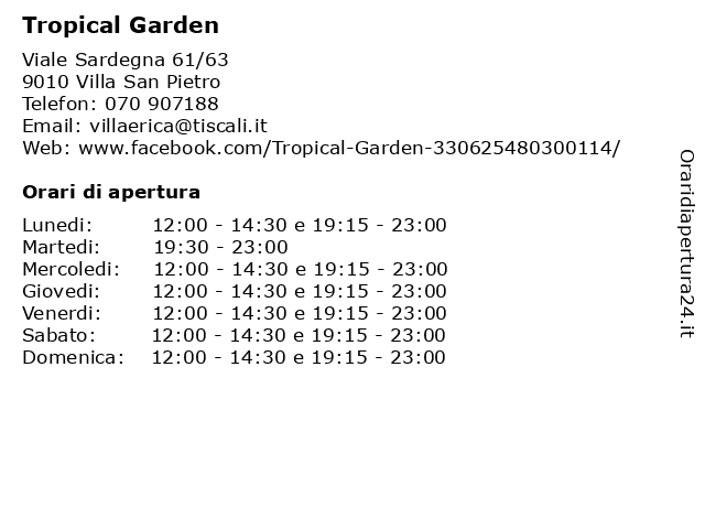 Tropical Garden a Villa San Pietro: indirizzo e orari di apertura