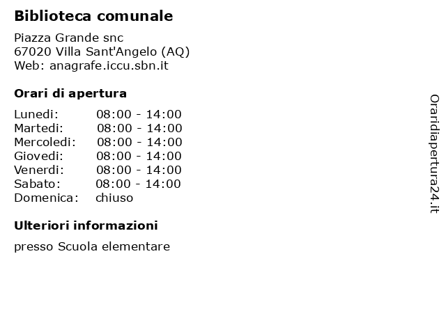 Biblioteca comunale a Villa Sant'Angelo (AQ): indirizzo e orari di apertura