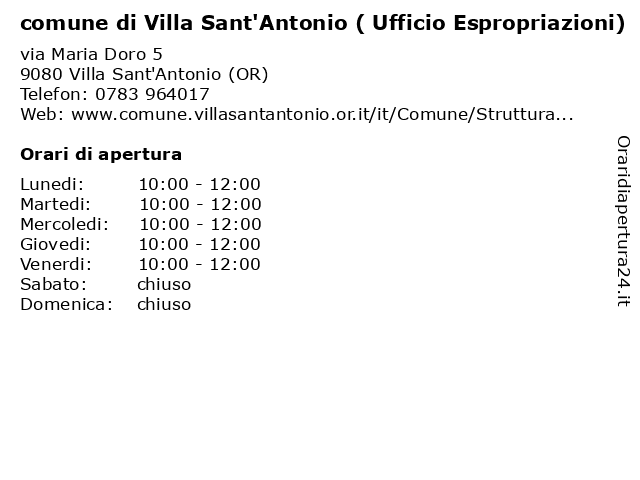 comune di Villa Sant'Antonio ( Ufficio Espropriazioni) a Villa Sant'Antonio (OR): indirizzo e orari di apertura