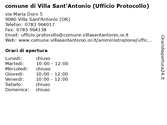 comune di Villa Sant'Antonio ( Ufficio Protocollo) a Villa Sant'Antonio (OR): indirizzo e orari di apertura