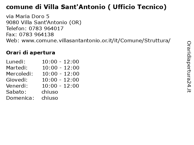 comune di Villa Sant'Antonio ( Ufficio Tecnico) a Villa Sant'Antonio (OR): indirizzo e orari di apertura
