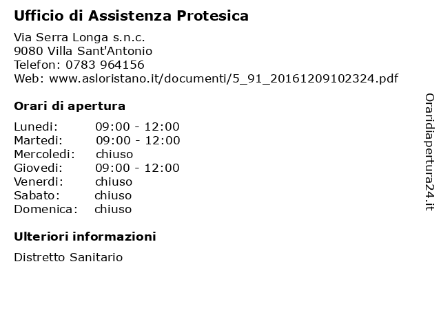 Ufficio di Assistenza Protesica a Villa Sant'Antonio: indirizzo e orari di apertura