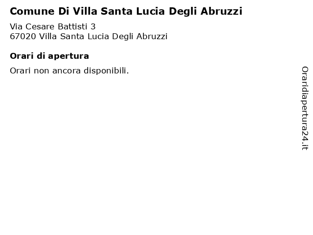Comune Di Villa Santa Lucia Degli Abruzzi a Villa Santa Lucia Degli Abruzzi: indirizzo e orari di apertura