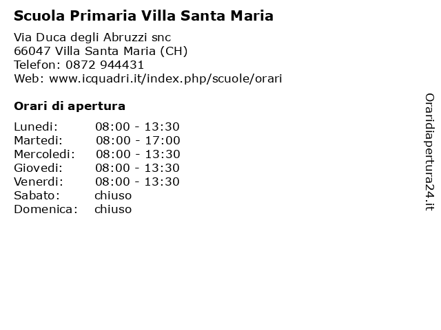 Scuola Primaria Villa Santa Maria a Villa Santa Maria (CH): indirizzo e orari di apertura