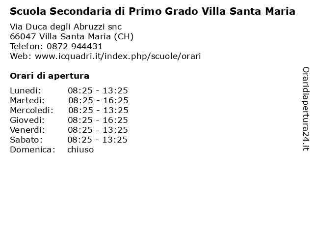 Scuola Secondaria di Primo Grado Villa Santa Maria a Villa Santa Maria (CH): indirizzo e orari di apertura