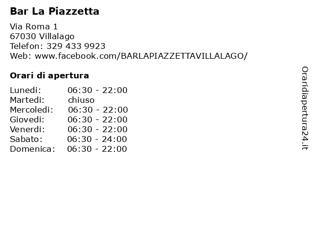 Bar La Piazzetta a Villalago: indirizzo e orari di apertura