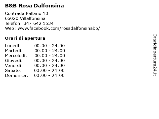 B&B Rosa Dalfonsina a Villalfonsina: indirizzo e orari di apertura