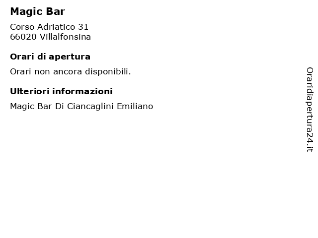 Magic Bar a Villalfonsina: indirizzo e orari di apertura