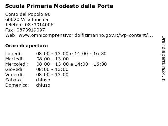 Scuola Primaria Modesto della Porta a Villalfonsina: indirizzo e orari di apertura