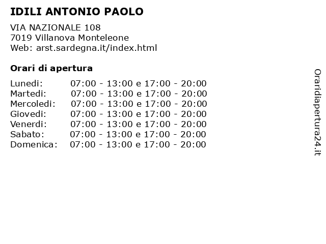 IDILI ANTONIO PAOLO a Villanova Monteleone: indirizzo e orari di apertura