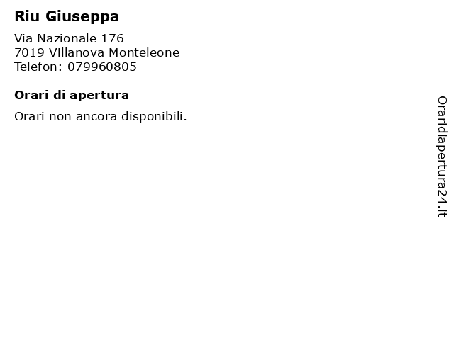 Riu Giuseppa a Villanova Monteleone: indirizzo e orari di apertura