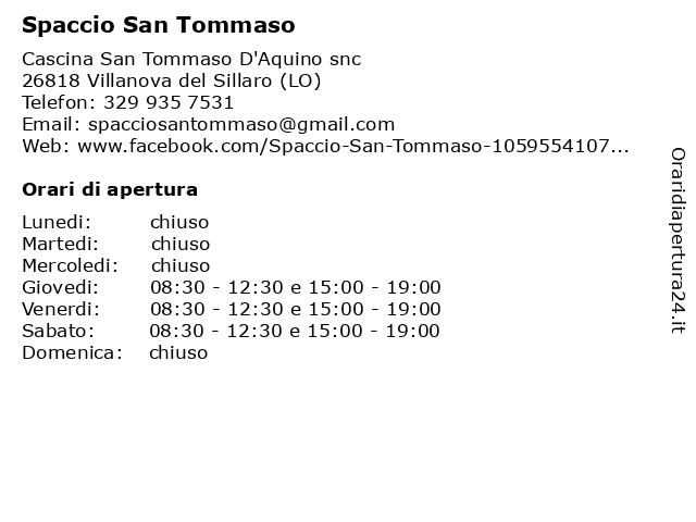 Spaccio San Tommaso a Villanova del Sillaro (LO): indirizzo e orari di apertura