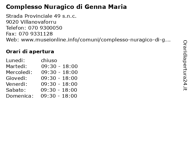 Complesso Nuragico di Genna Maria a Villanovaforru: indirizzo e orari di apertura