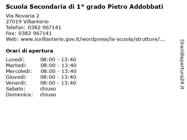 Scuola Secondaria di 1° grado Pietro Addobbati a Villanterio: indirizzo e orari di apertura